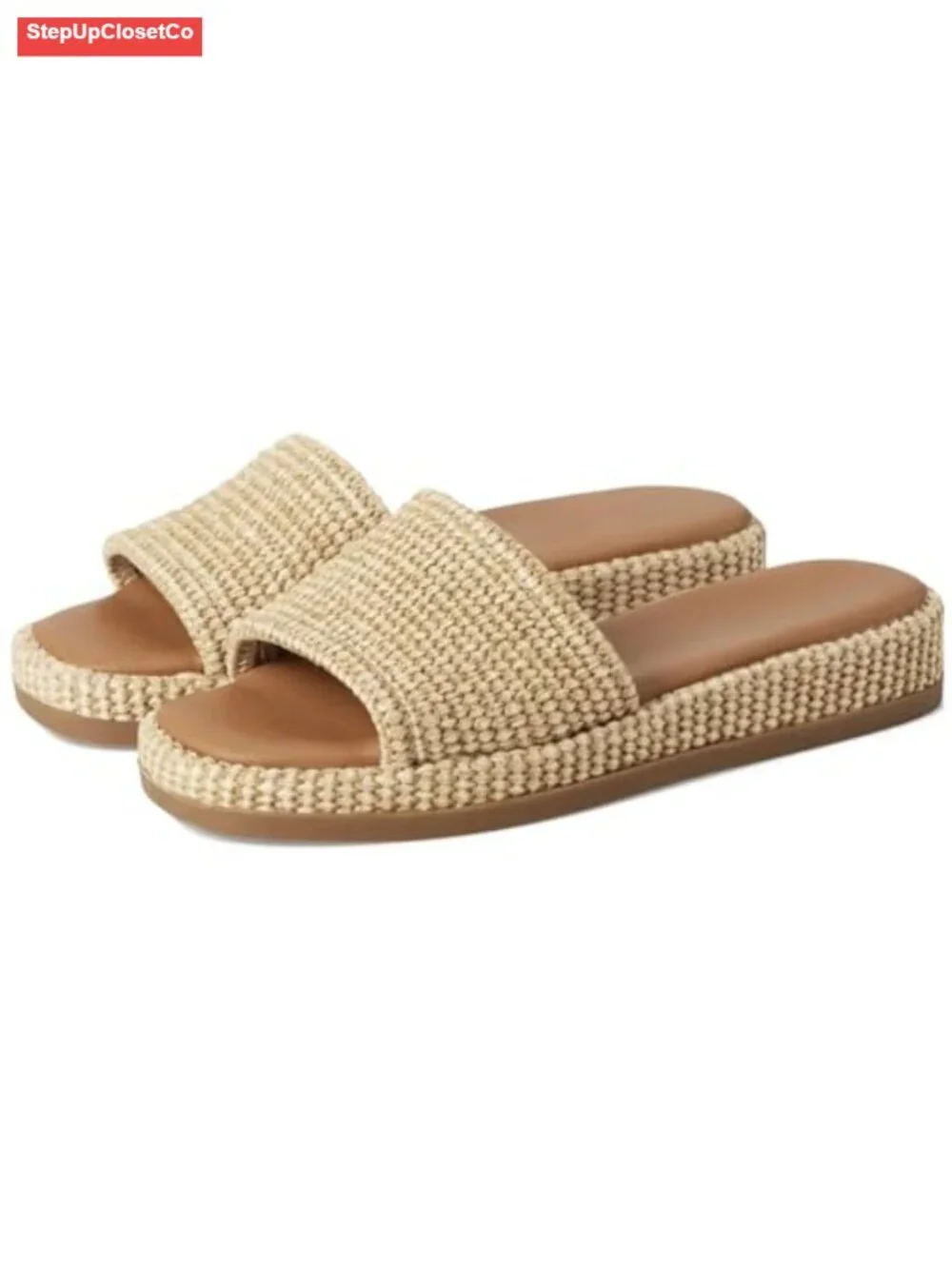 Raffia Platform Wedge Sandals Espadrilles Slip On Slide Cushioned Comfort